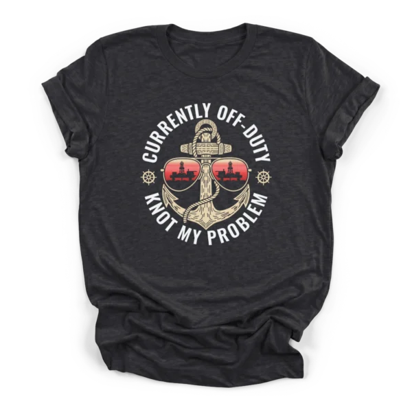 Vintage illustration of a fouled maritime anchor with aviator sunglasses reflecting an offshore drillship and off-duty text on a Premium T-Shirt.