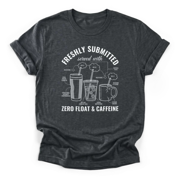 Line art drawing of three coffee cups annotated with project management terms like zero float and critical path on a Classic T-Shirt.