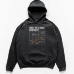 Humorous graph design on a Hoodie showing a smooth planned S-curve trajectory versus a chaotic actual progress line with project delays.