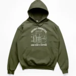 Line art drawing of three coffee cups annotated with project management terms like zero float and critical path on a Hoodie.