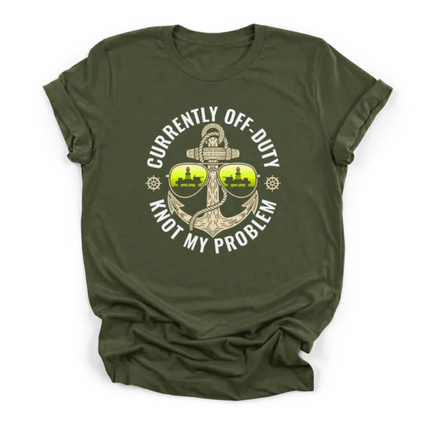 Vintage illustration of a fouled maritime anchor with aviator sunglasses reflecting an offshore drillship and off-duty text on a Premium T-Shirt.