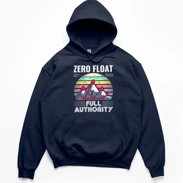 Retro distressed graphic Hoodie with slogan "Zero Float Full Authority" and CPM network diagram forming mountains.