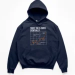 Humorous graph design on a Hoodie showing a smooth planned S-curve trajectory versus a chaotic actual progress line with project delays.
