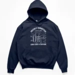 Line art drawing of three coffee cups annotated with project management terms like zero float and critical path on a Hoodie.