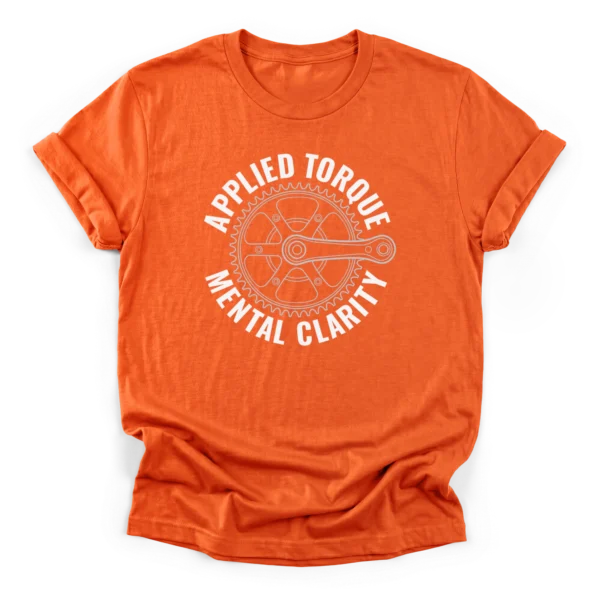 Vector line drawing of a bicycle crankset and chainring with text Applied Torque Mental Clarity on a Classic T-Shirt.