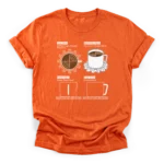 Four panel orthographic projection drawing of a coffee cup on a gear with funny engineering text on a Classic T-Shirt.