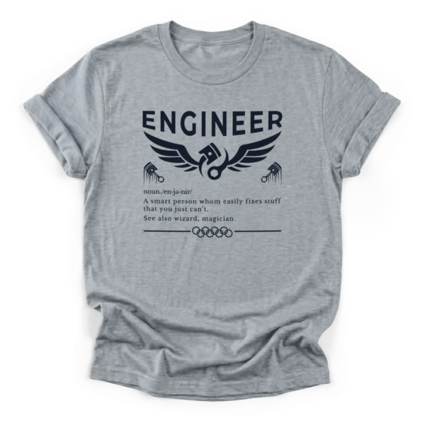 Vector graphic of winged piston and wrench with a funny engineer dictionary definition on a Classic T-Shirt.