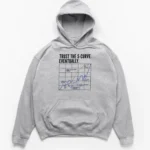 Humorous graph design on a Hoodie showing a smooth planned S-curve trajectory versus a chaotic actual progress line with project delays.