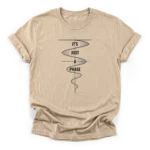 Vintage distressed continuous line art of a harmonic oscillator wave and the text Its Just a Phase on a Classic T-Shirt.