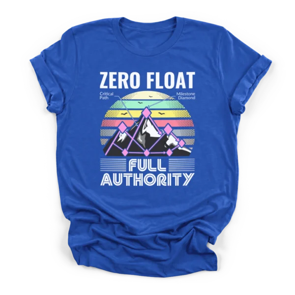 Retro distressed graphic Premium T-Shirt with slogan "Zero Float Full Authority" and CPM network diagram forming mountains.