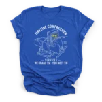 Line art of a bench vise crushing a project schedule Gantt chart with text Timeline Compression Services on a Premium T-Shirt.