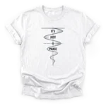 Vintage distressed continuous line art of a harmonic oscillator wave and the text Its Just a Phase on a Classic T-Shirt.