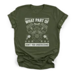 What part of don't you understand text surrounding a technical line drawing of a V-engine on a Premium T-Shirt.