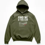 Distressed vintage illustration of a printed circuit board with a logic gate bug and text FIND ME IF YOU CAN on a Hoodie.