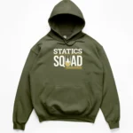 Statics Squad typography with a structural pulley graphic, downward force arrows, and hashtag sum of moments on a Hoodie.