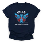 Symmetrical drafting wing graphic interlocked with a wrench featuring the text GD&T and True Position Is Everything on a Classic T-Shirt.