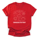 A technical CAD schematic of a bat, ghost, pumpkin, cauldron, and spiderweb on a Classic T-Shirt with dimension lines.