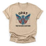 Symmetrical drafting wing graphic interlocked with a wrench featuring the text GD&T and True Position Is Everything on a Classic T-Shirt.