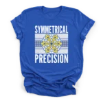 Retro graphic of a gear and wrench snowflake over stripes with text Symmetrical Precision on a Premium T-Shirt.