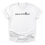 Minimalist typography 'queen of the gantt' in typewriter font on a Classic T-Shirt with a crown tilted over the 'g'.